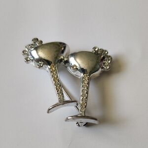 Vintage Monet Sparkling Silver Tone Champagne Glass Brooch